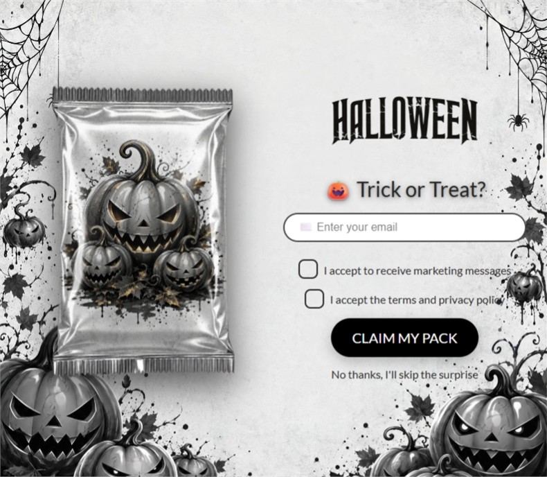 Silver Halloween, a mystery pack pop-up template