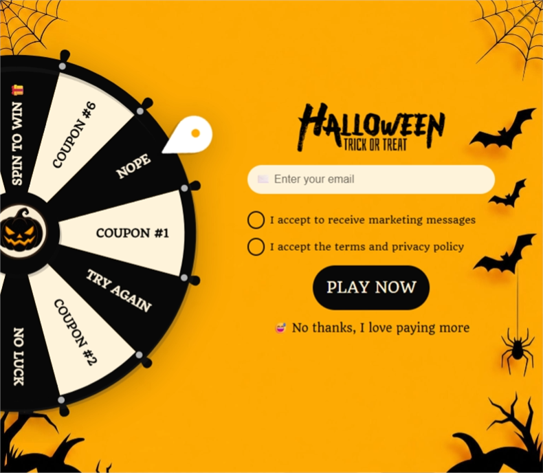 Hallowheel I, a spin wheel pop-up template