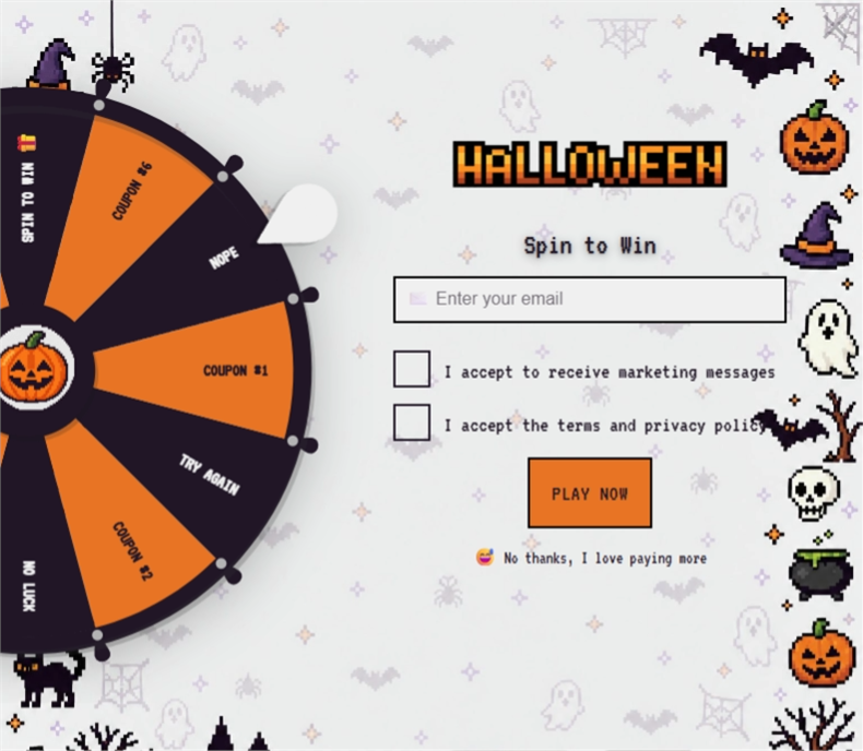 Pixel Halloween, a spin wheel pop-up template