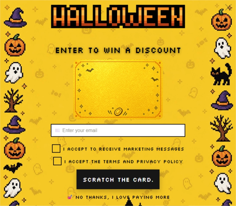 Pixel Halloween Treats, a scratch card pop-up template