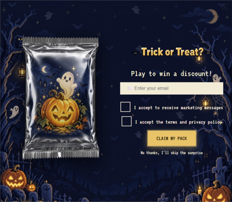 Trick or Trick Pixel Card, a mystery pack pop-up template