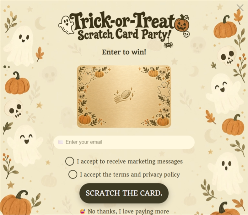 Trick-or-Treat • Scratch Card Party, a scratch card pop-up template