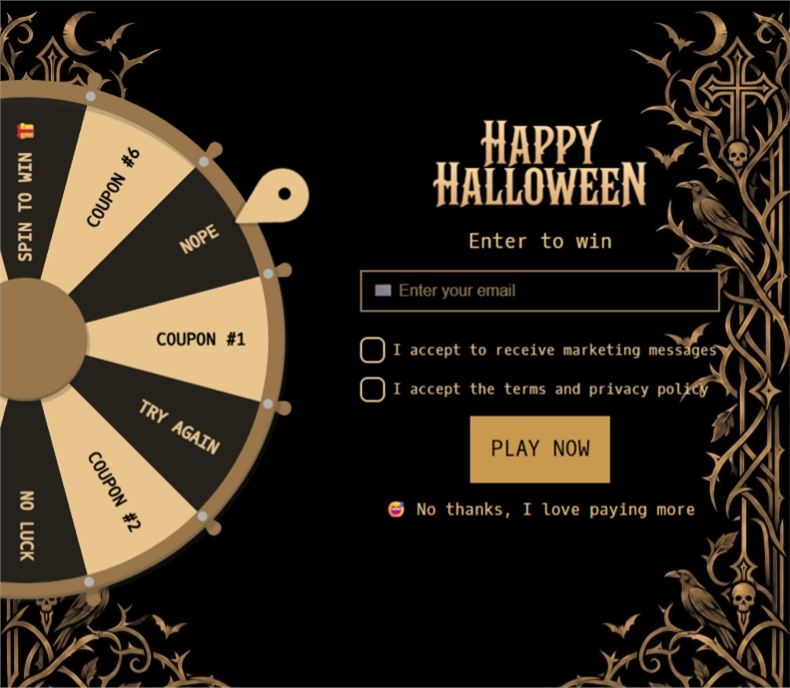Goth Halloween Wheel, a spin wheel pop-up template