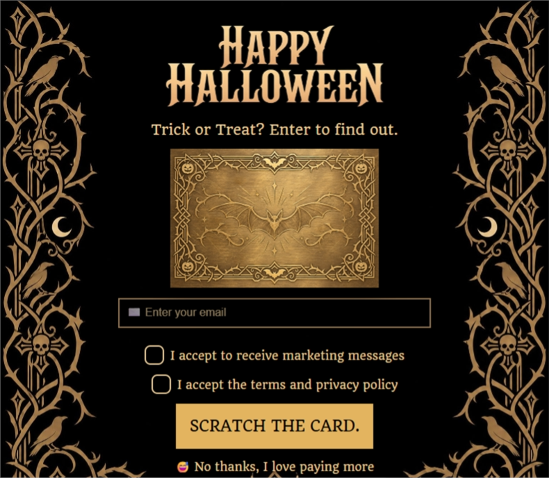 Gothic Halloween Gold, a scratch card pop-up template