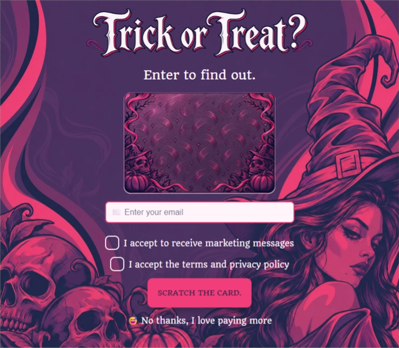 Wicked Scratch, a scratch card pop-up template