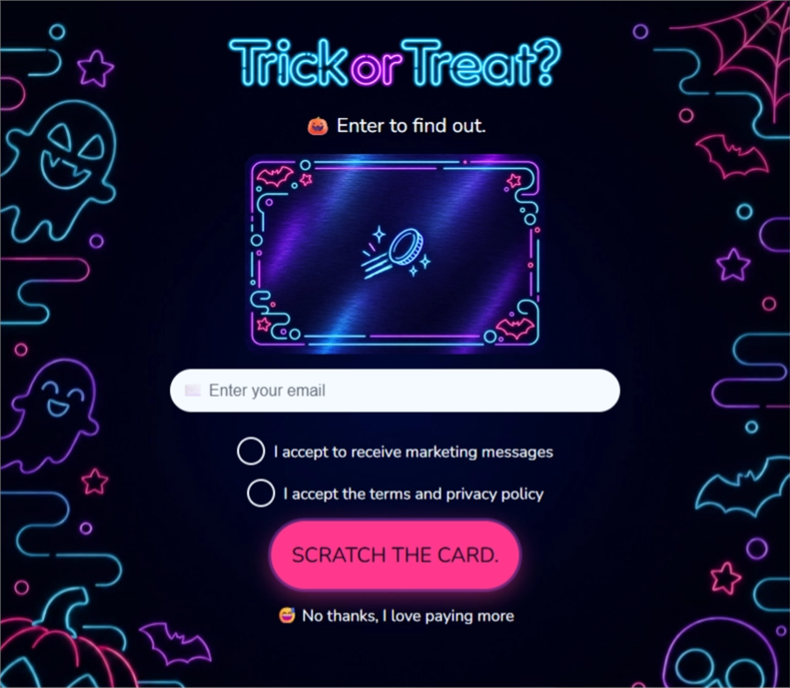 Neon Halloween Scratch Card, a scratch card pop-up template