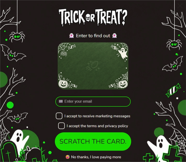Electric Halloween Scratch, a scratch card pop-up template