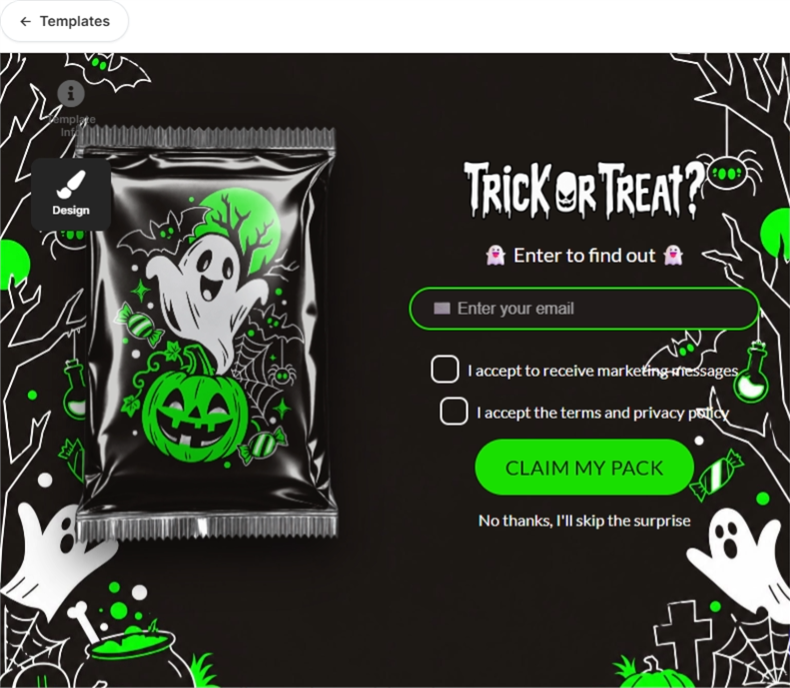 Neon Halloween Treats, a mystery pack pop-up template