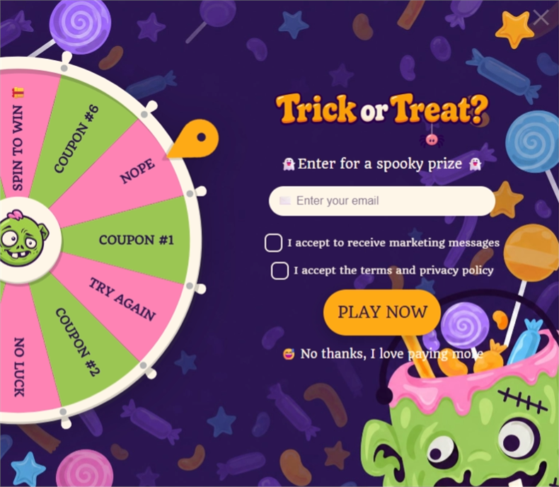 Candy Nightmare Wheel, a spin wheel pop-up template