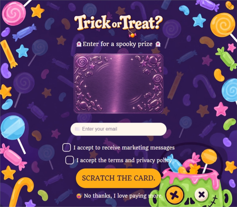 Candy Nightmare Scratch, a scratch card pop-up template