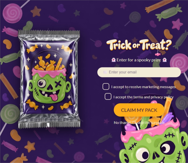 Candy Nightmare Mystery Card, a mystery pack pop-up template