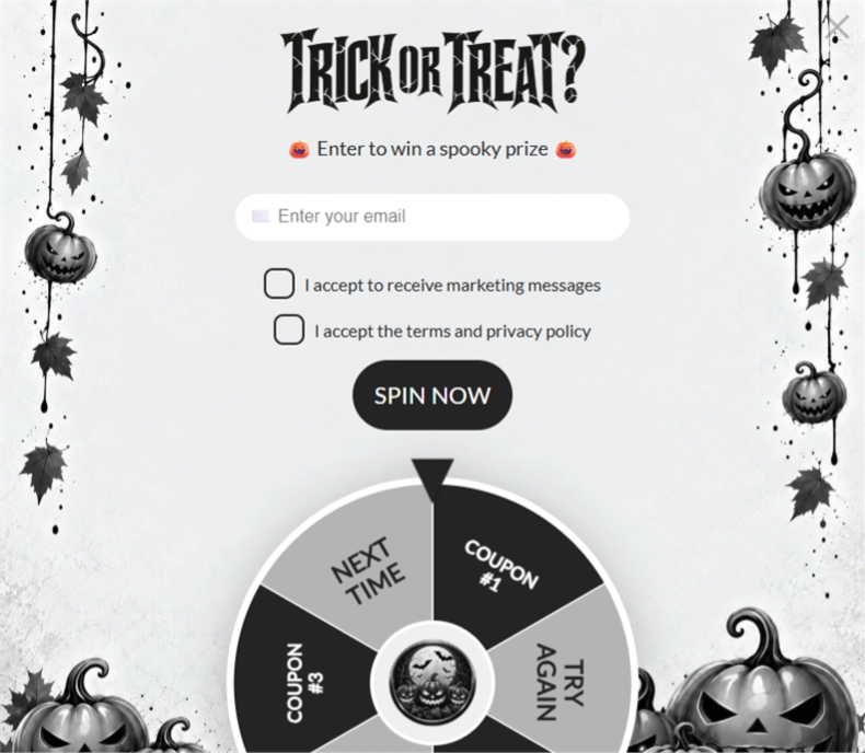 Monochrome Pumpkin Night, a wonderwheel pop-up template