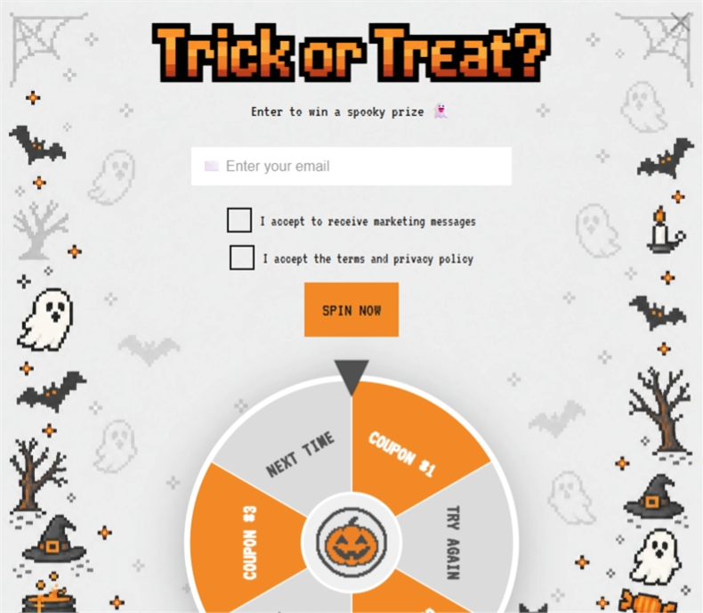 Pixel Halloween Treats, a wonderwheel pop-up template