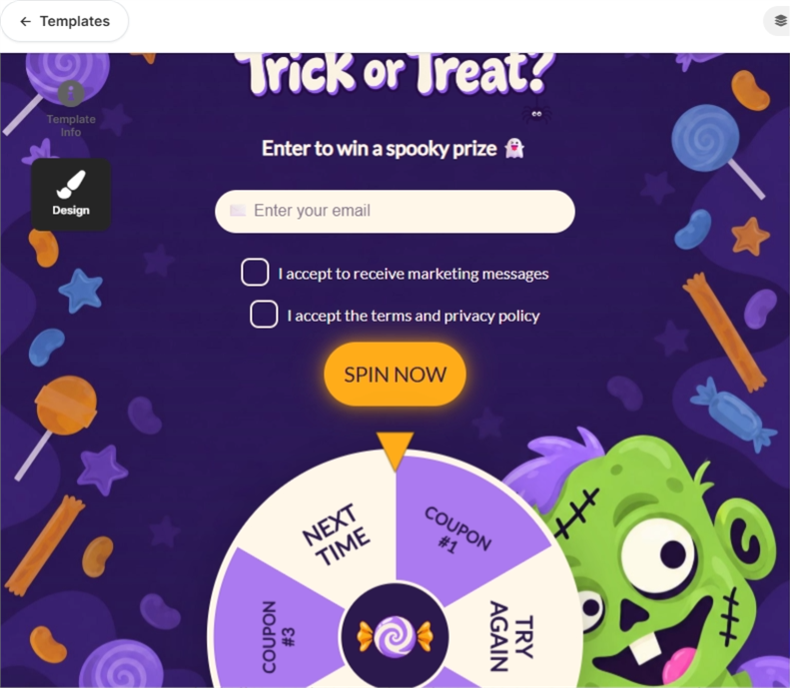 Zombie Candy Treats, a wonderwheel pop-up template