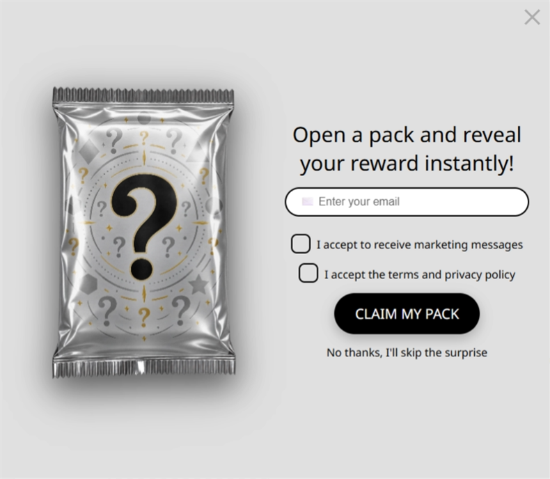 🚀 Starter, a mystery pack pop-up template