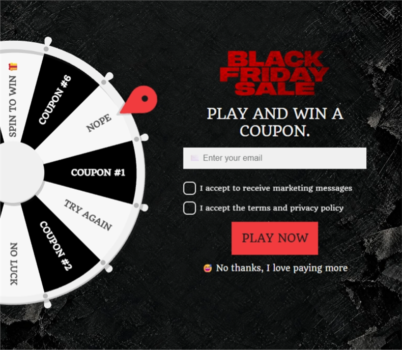 Grunge Black Friday Wheel, a spin wheel pop-up template