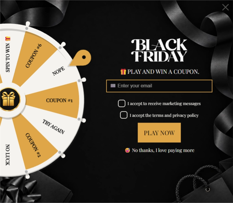 Black Friday Satin Wheel, a spin wheel pop-up template