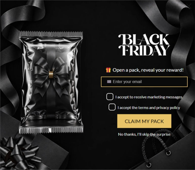 Black Friday Satin Mystery Pack, a mystery pack pop-up template