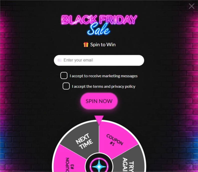 Neon Brick Friday WonderWheel, a wonderwheel pop-up template