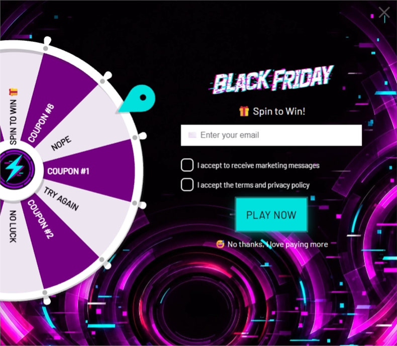 Black Friday Glitch Wheel, a spin wheel pop-up template