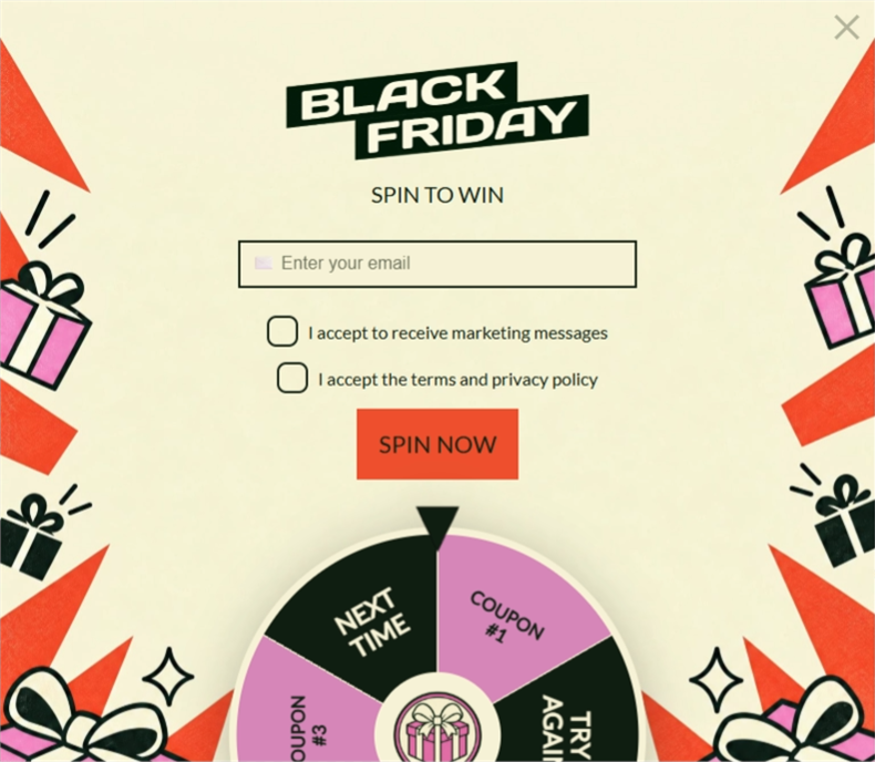 Retro Gift Friday, a wonderwheel pop-up template