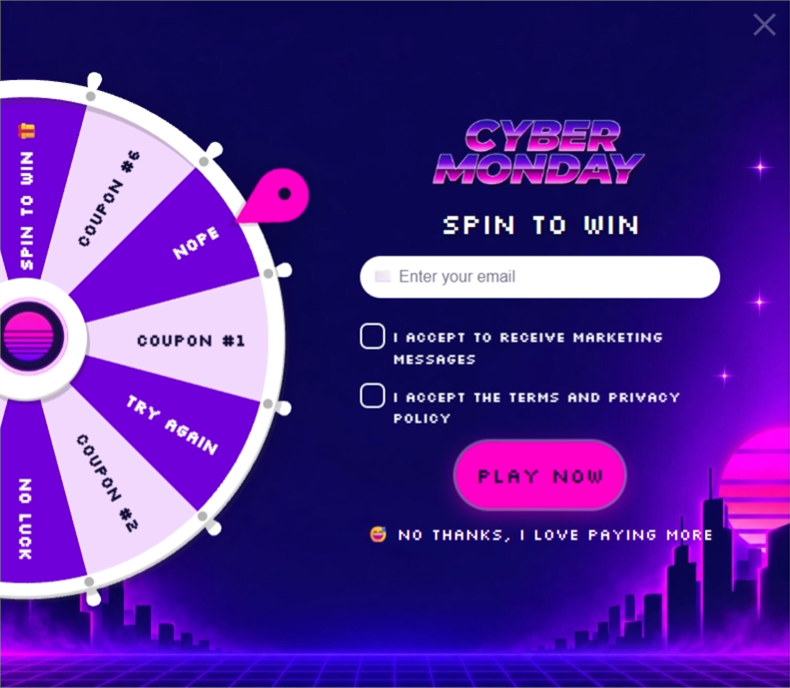 Cyber Monday Wheel, a spin wheel pop-up template