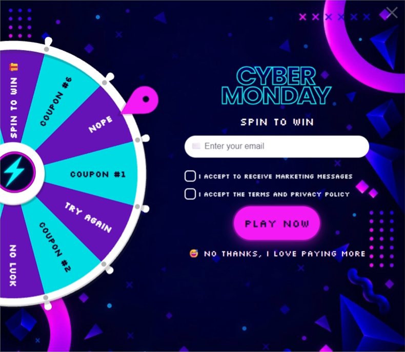 Cyber Monday Wheel • 2, a spin wheel pop-up template
