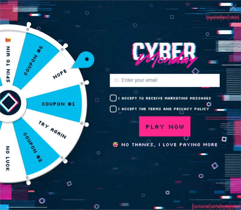 Cyber Monday Glich Wheel, a spin wheel pop-up template