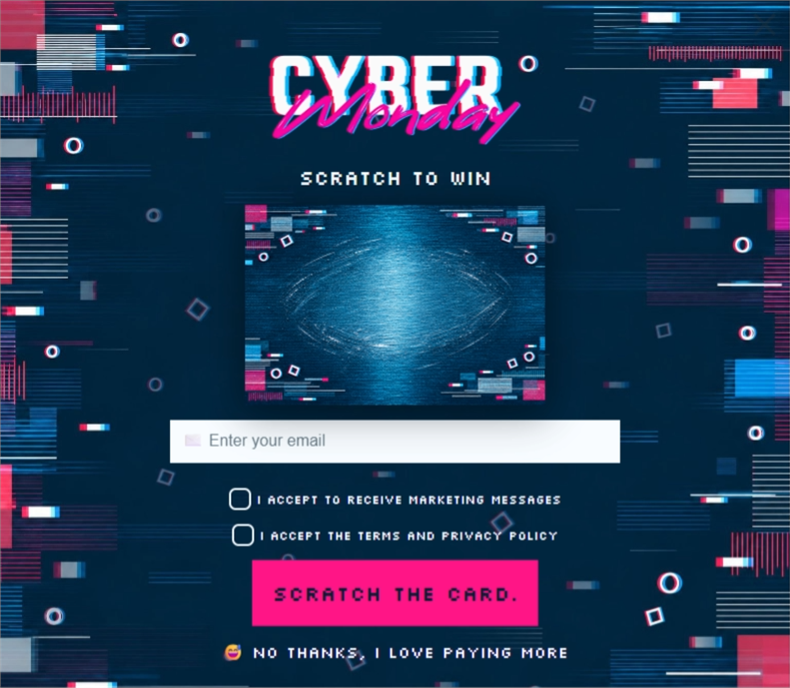 Cyber Monday Glich Scratch, a scratch card pop-up template