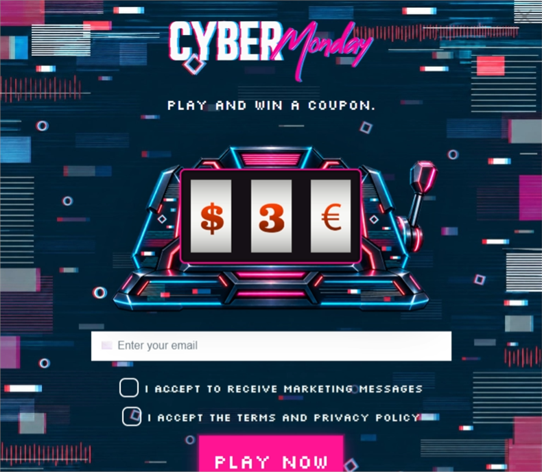 Cyber Monday Glitch Slot, a slot machine pop-up template