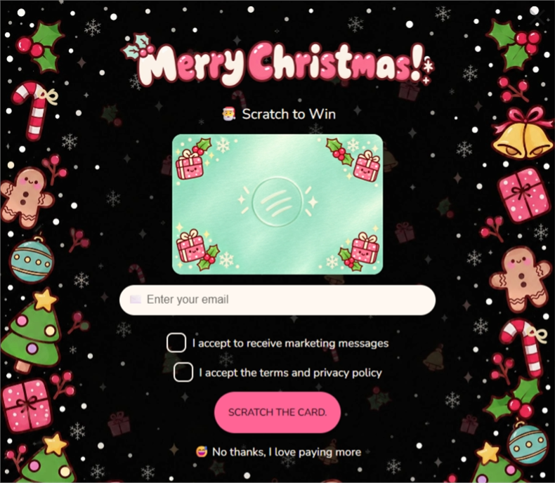 Kawaii Christmas Scratch, a scratch card pop-up template