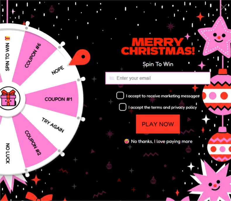 Brutalist Christmas Wheel, a spin wheel pop-up template