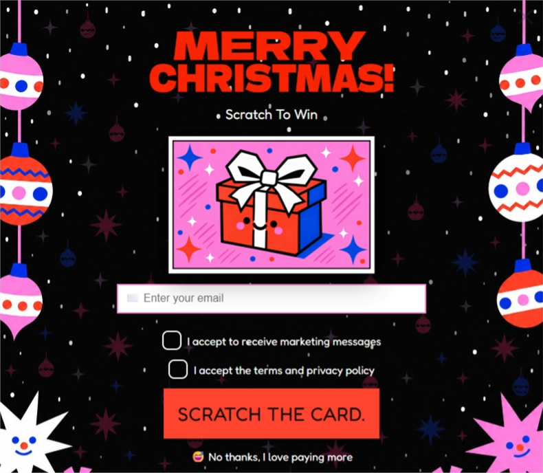 Kawaii Brutalist Scratch, a scratch card pop-up template