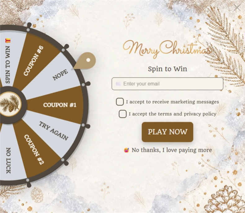 Gilded Christmas Wheel, a spin wheel pop-up template